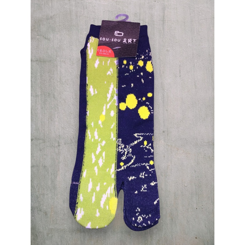 SOU SOU Tabi Socks Navy Neon Yellow Abstract Split Toe Unisex 25-28cm